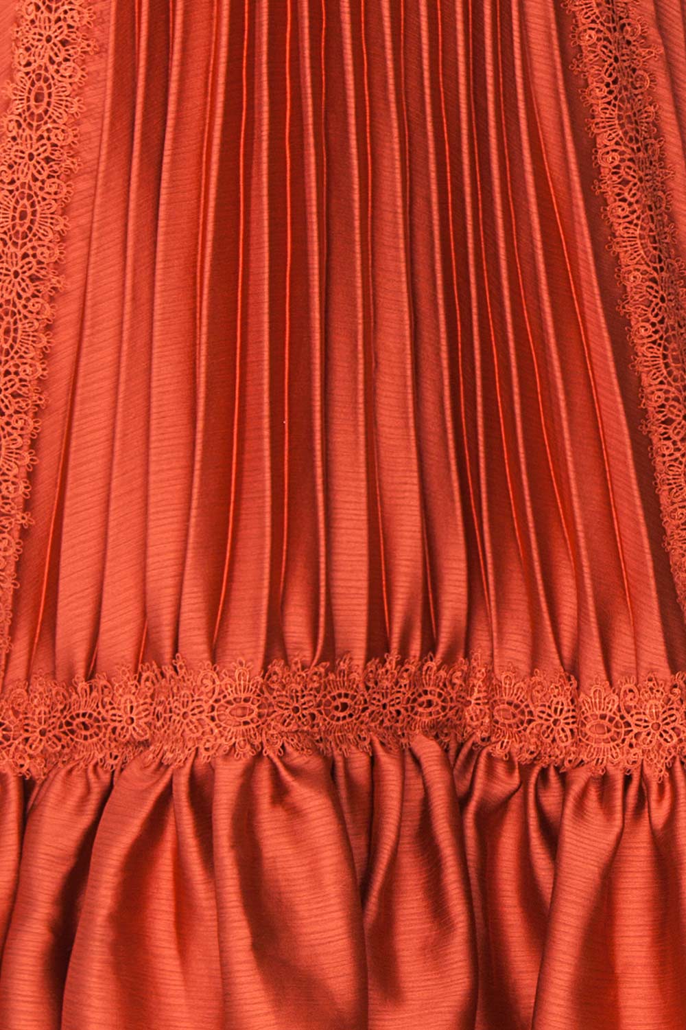 Euridice Burnt Orange Pleated Maxi Dress | Boutique 1861 fabric detail 