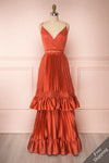 Euridice Burnt Orange Pleated Maxi Dress | Boutique 1861 front view