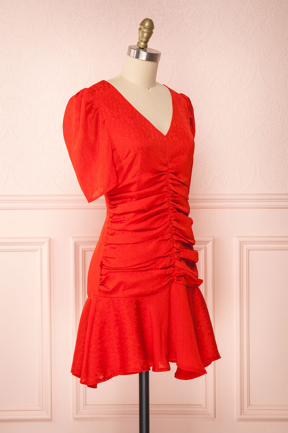 Eustacia Red Ruched Drop Waist Dress | Robe | Boutique 1861 side view 