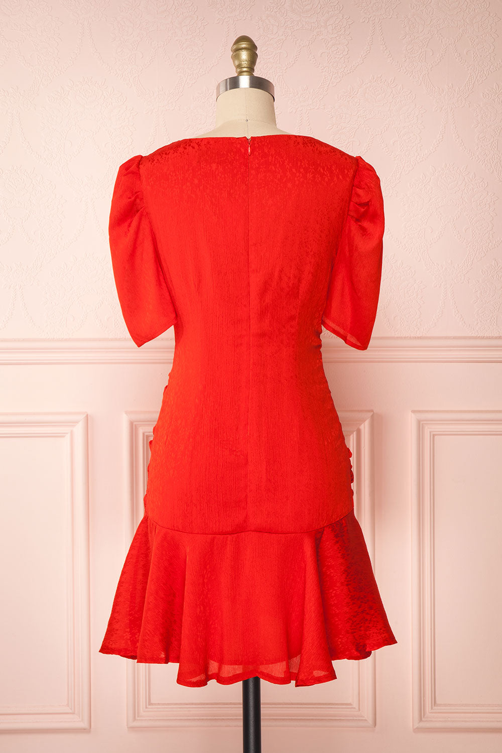 Eustacia Red Ruched Drop Waist Dress | Robe | Boutique 1861 back view 