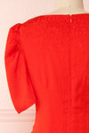 Eustacia Red Ruched Drop Waist Dress | Robe | Boutique 1861 back close-up