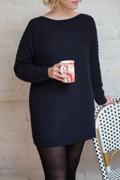 Eutin Navy Blue Long Sleeve Knit Sweater | La petite garçonne model