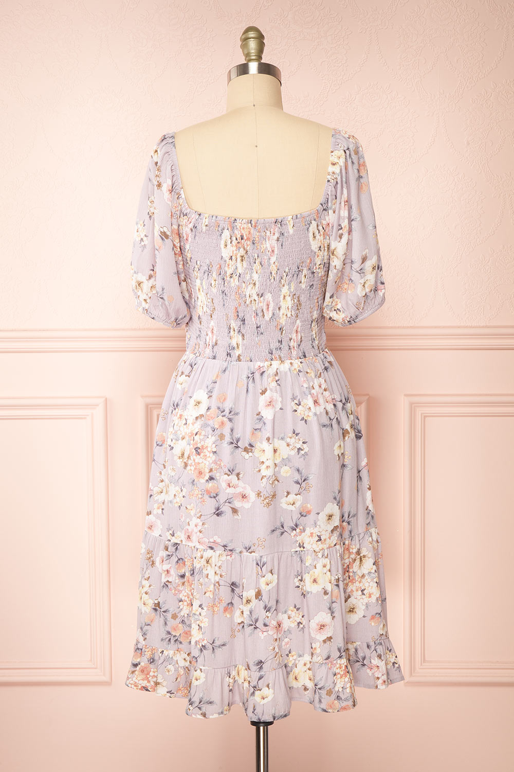 Evalina Lavender Floral Midi Dress | Boutique 1861 back view