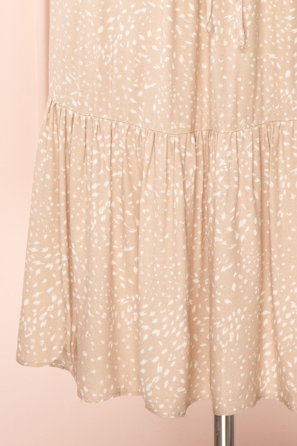 Evelyn Beige Long Sleeve Patterned Midi Dress w/ Cord | Boutique 1861 bottom 