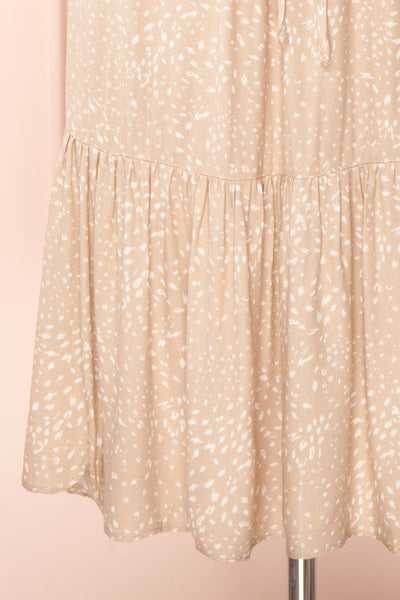 Evelyn Beige Long Sleeve Patterned Midi Dress w/ Cord | Boutique 1861 bottom