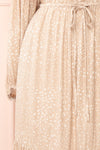 Evelyn Beige Long Sleeve Patterned Midi Dress w/ Cord | Boutique 1861 sleeve