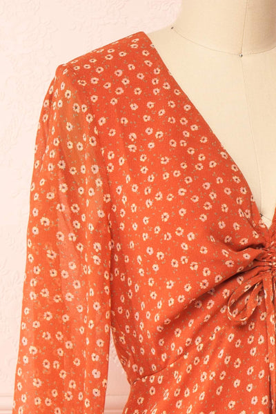Everly Short Orange Dress w/ Long-sleeves | Boutique 1861 side close-up