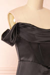 Evolet Black Off-Shoulder Corset Maxi Dress | Boudoir 1861 side close-up