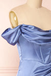 Evolet Blue Grey Off-Shoulder Corset Maxi Dress | Boudoir 1861  side close-up