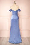 Evolet Blue Grey Off-Shoulder Corset Maxi Dress | Boudoir 1861 back view