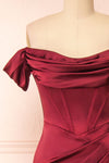 Evolet Burgundy Off-Shoulder Corset Maxi Dress | Boudoir 1861 front close-up