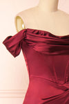 Evolet Burgundy Off-Shoulder Corset Maxi Dress | Boudoir 1861 side close-up