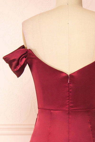 Evolet Burgundy Off-Shoulder Corset Maxi Dress | Boudoir 1861 back close-up