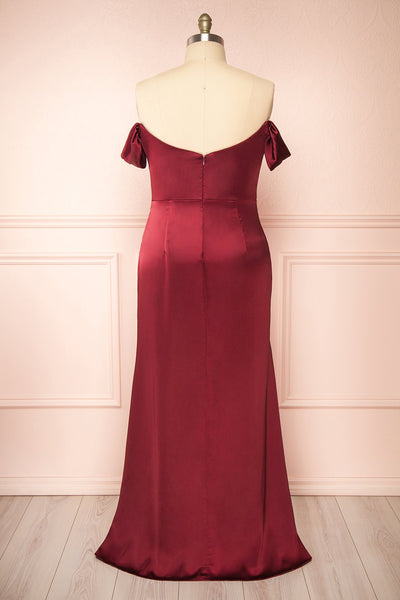 Evolet Burgundy Off-Shoulder Corset Maxi Dress | Boudoir  back plus size