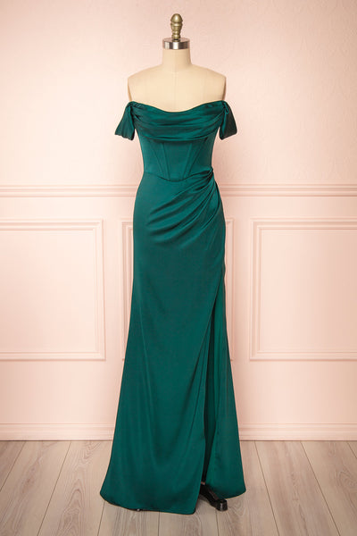 Evolet Green Off-Shoulder Corset Maxi Dress | Boudoir 1861 front view
