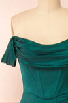 Evolet Green Off-Shoulder Corset Maxi Dress | Boudoir 1861 front close-up