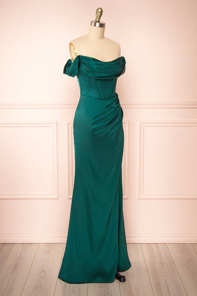 Evolet Green Off-Shoulder Corset Maxi Dress | Boudoir 1861 side view