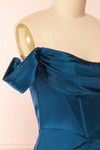 Evolet Navy Off-Shoulder Corset Maxi Dress | Boudoir 1861 side close-up