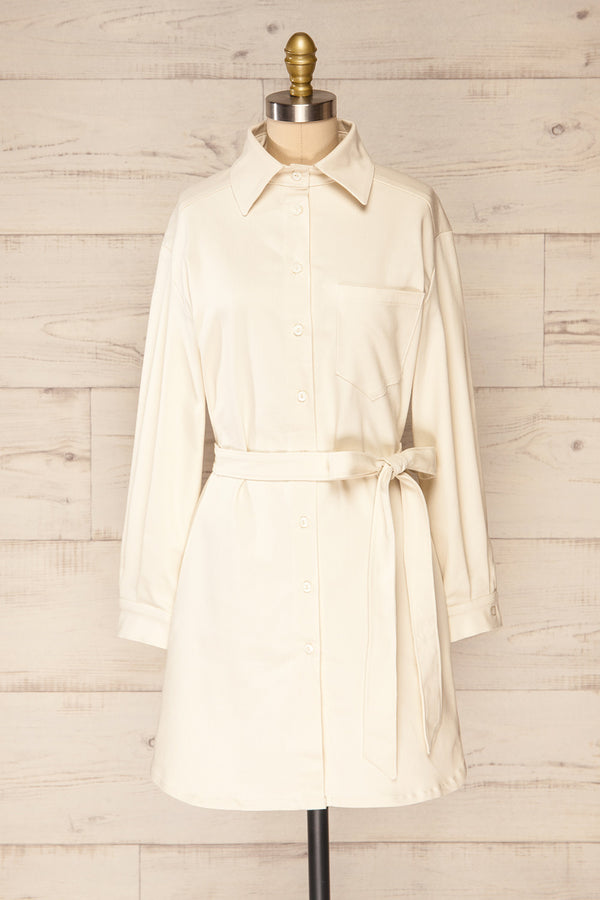 Evy Cream | Denim Belted Shirt Dress