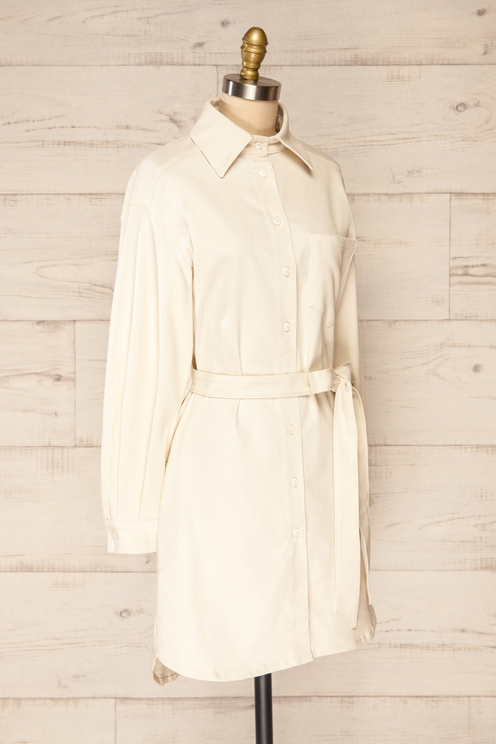 Evy Cream | Denim Belted Shirt Dress | La petite garçonne side view