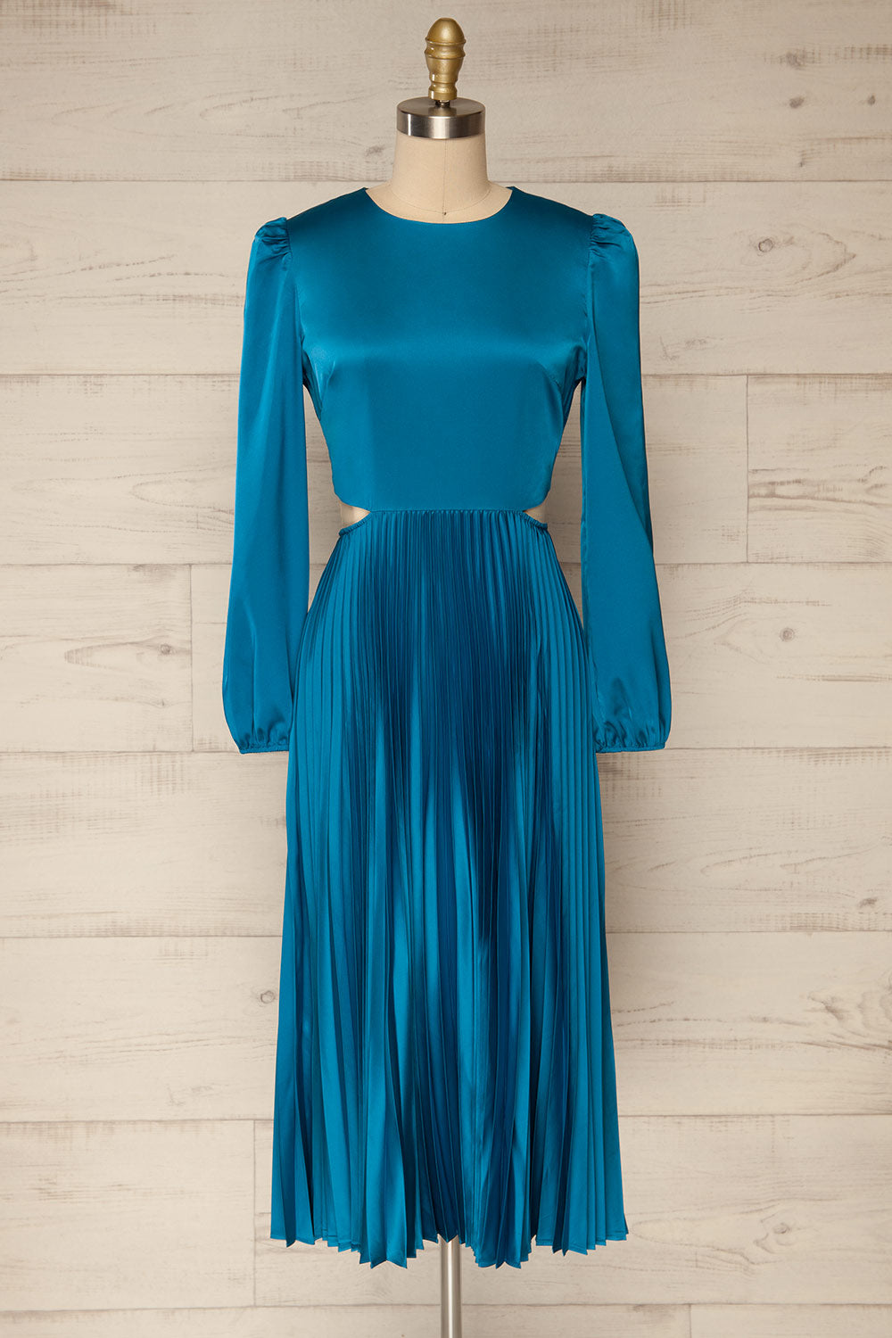 Ezra Pleated Cutout Long Sleeve Midi Dress | Boutique 1861 front view