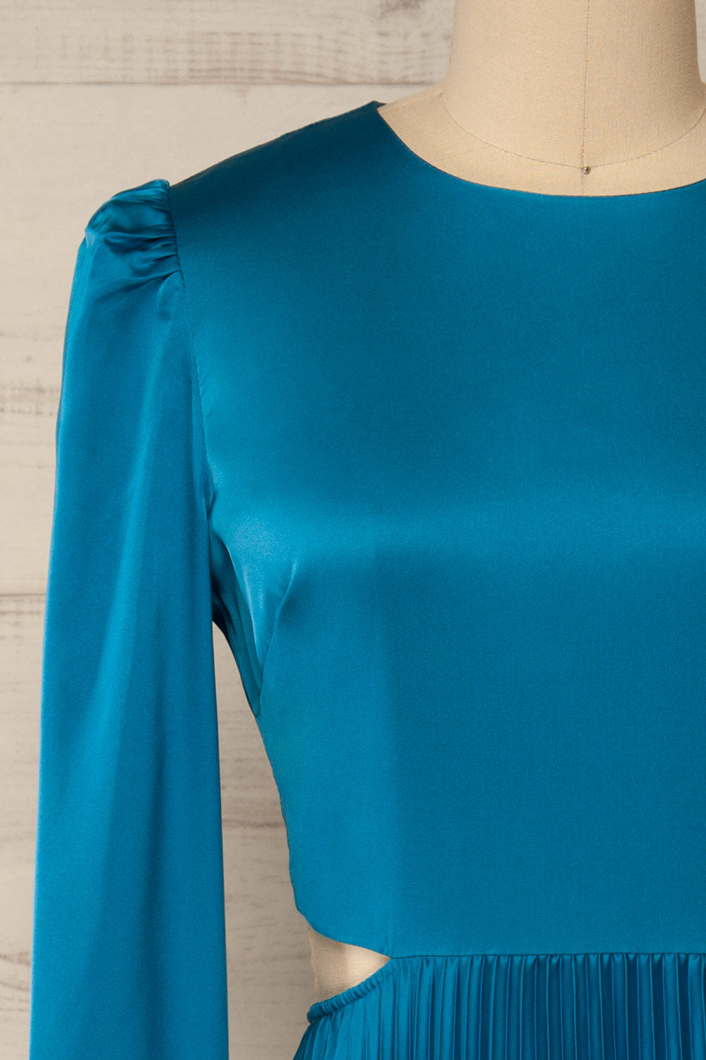 Ezra Pleated Cutout Long Sleeve Midi Dress | Boutique 1861 front close-up