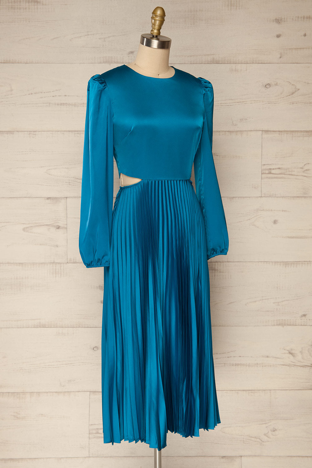 Ezra Pleated Cutout Long Sleeve Midi Dress | Boutique 1861  side view