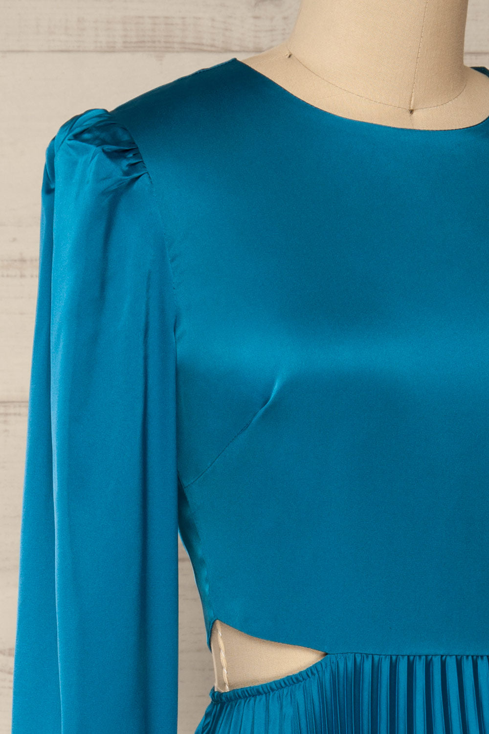 Ezra Pleated Cutout Long Sleeve Midi Dress | Boutique 1861 side close-up