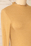Faaset Beige Ribbed Top with Stand Collar | La petite garçonne side close-up