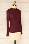 Faaset Burgundy Ribbed Top with Stand Collar | La petite garçonne side view