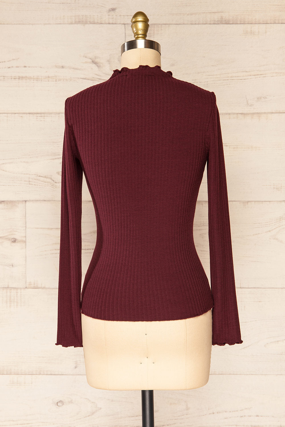Faaset Burgundy Ribbed Top with Stand Collar | La petite garçonne back view