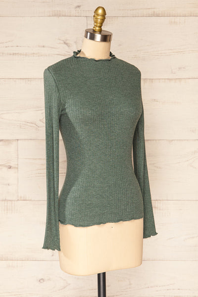 Faaset Green Ribbed Top with Stand Collar | La petite garçonne side view