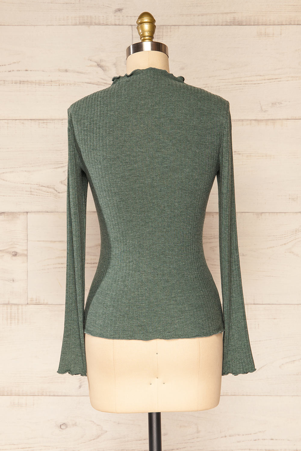 Faaset Green Ribbed Top with Stand Collar | La petite garçonne back view