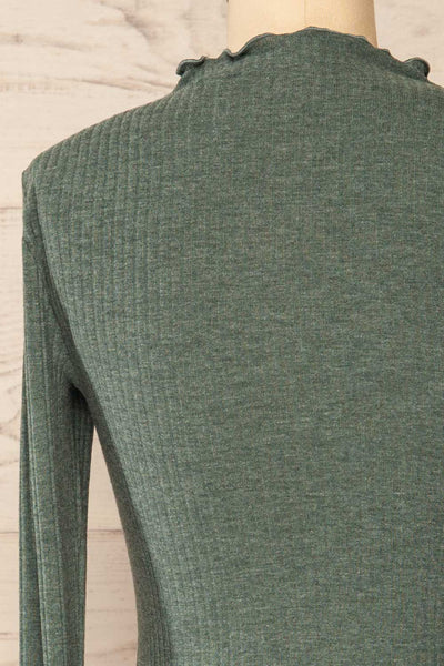 Faaset Green Ribbed Top with Stand Collar | La petite garçonne back close-up