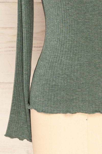 Faaset Green Ribbed Top with Stand Collar | La petite garçonne sleeve