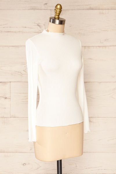 Faaset Ivory Ribbed Top with Stand Collar | La petite garçonne side view