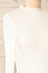 Faaset Ivory Ribbed Top with Stand Collar | La petite garçonne side close-up