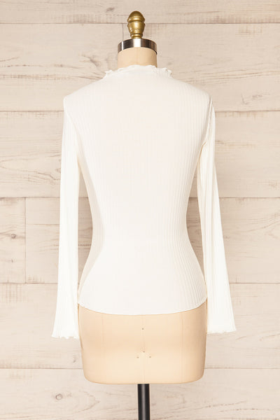 Faaset Ivory Ribbed Top with Stand Collar | La petite garçonne back view