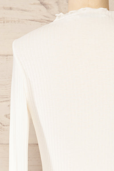 Faaset Ivory Ribbed Top with Stand Collar | La petite garçonne back close-up