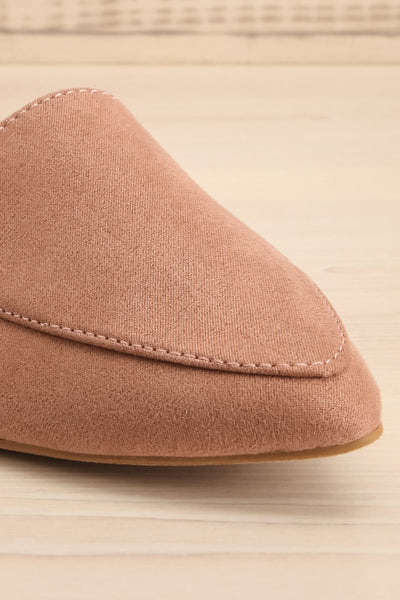 Facille Taupe Pointed Faux-Suede Loafers | La petite garçonne front close-up