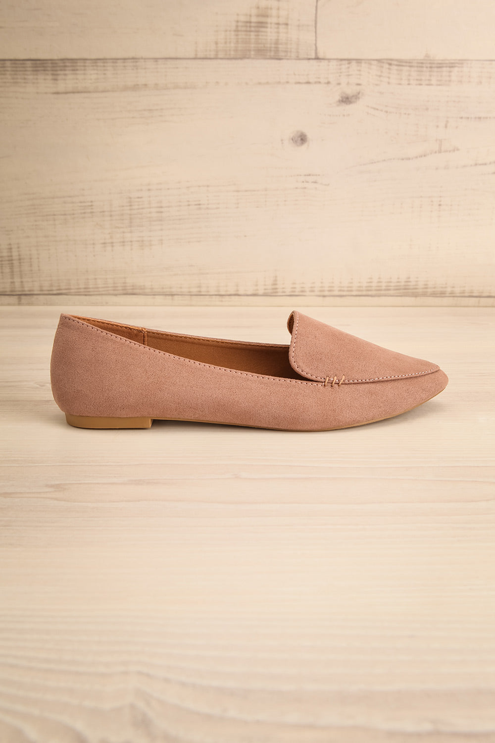 Facille Taupe Pointed Faux-Suede Loafers | La petite garçonne side view