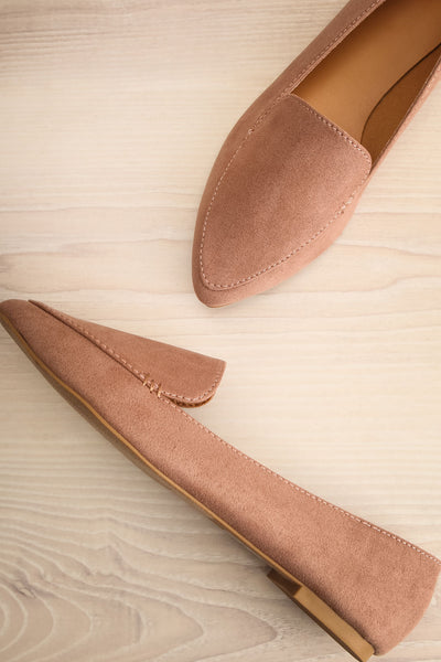 Facille Taupe Pointed Faux-Suede Loafers | La petite garçonne flat view