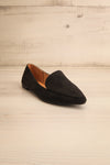 Facille Black Pointed Faux-Suede Loafers | La petite garçonne front view