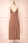 Faiza Brown Floral V-Neck Maxi Dress w/ Thin Straps | Boutique 1861 front view