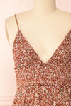 Faiza Brown Floral V-Neck Maxi Dress w/ Thin Straps | Boutique 1861 front close-up