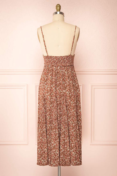 Faiza Brown Floral V-Neck Maxi Dress w/ Thin Straps | Boutique 1861 back view