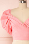 Fallviken Pink Crop Top w/ Puffy Sleeves front close up | Boutique 1861