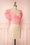 Fallviken Pink Crop Top w/ Puffy Sleeves side view | Boutique 1861