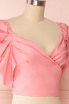 Fallviken Pink Crop Top w/ Puffy Sleeves side close up | Boutique 1861