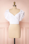 Fallviken White Crop Top w/ Puffy Sleeves front view | Boutique 1861